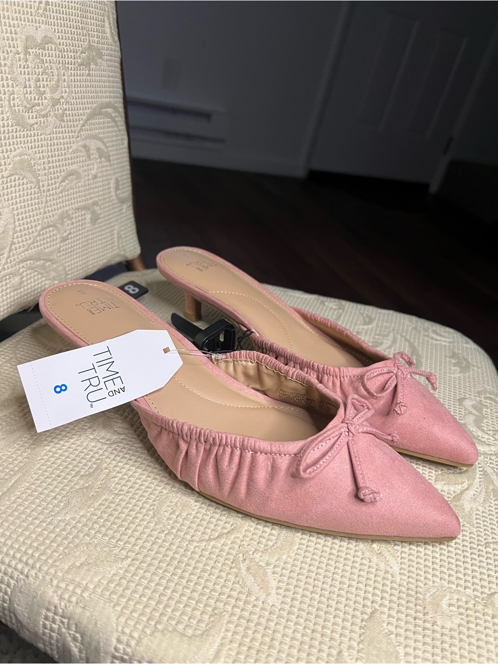 Time and Tru Pink Bow Kitten Heel Mule Shoes NWT | Pointed Toe | Size US 8 UK 6 - Picture 2 of 16